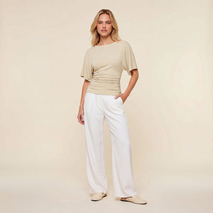 Everyday Ruched Boatneck Batwing Top