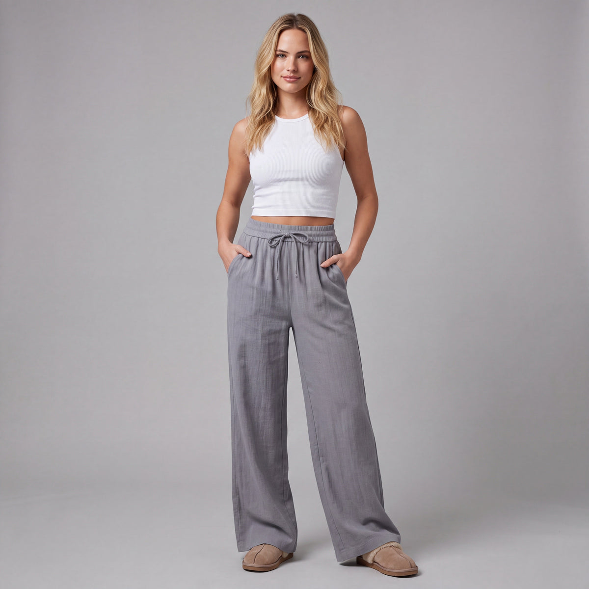 LinenBreeze Wide-Leg Drawstring Pants