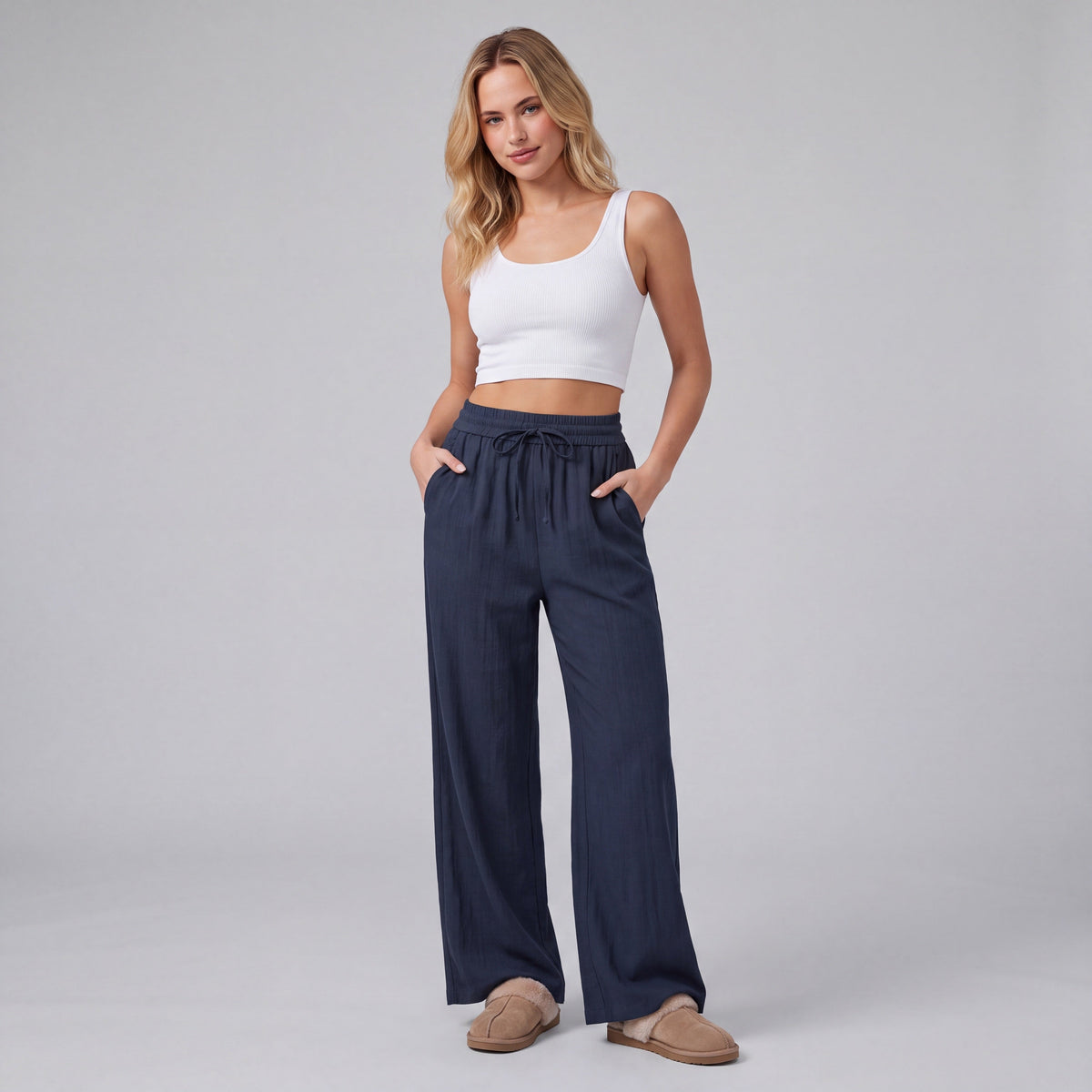 LinenBreeze Wide-Leg Drawstring Pants