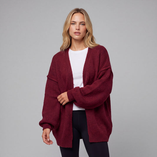 Oversized Lantern Sleeve Open Front Cardigan