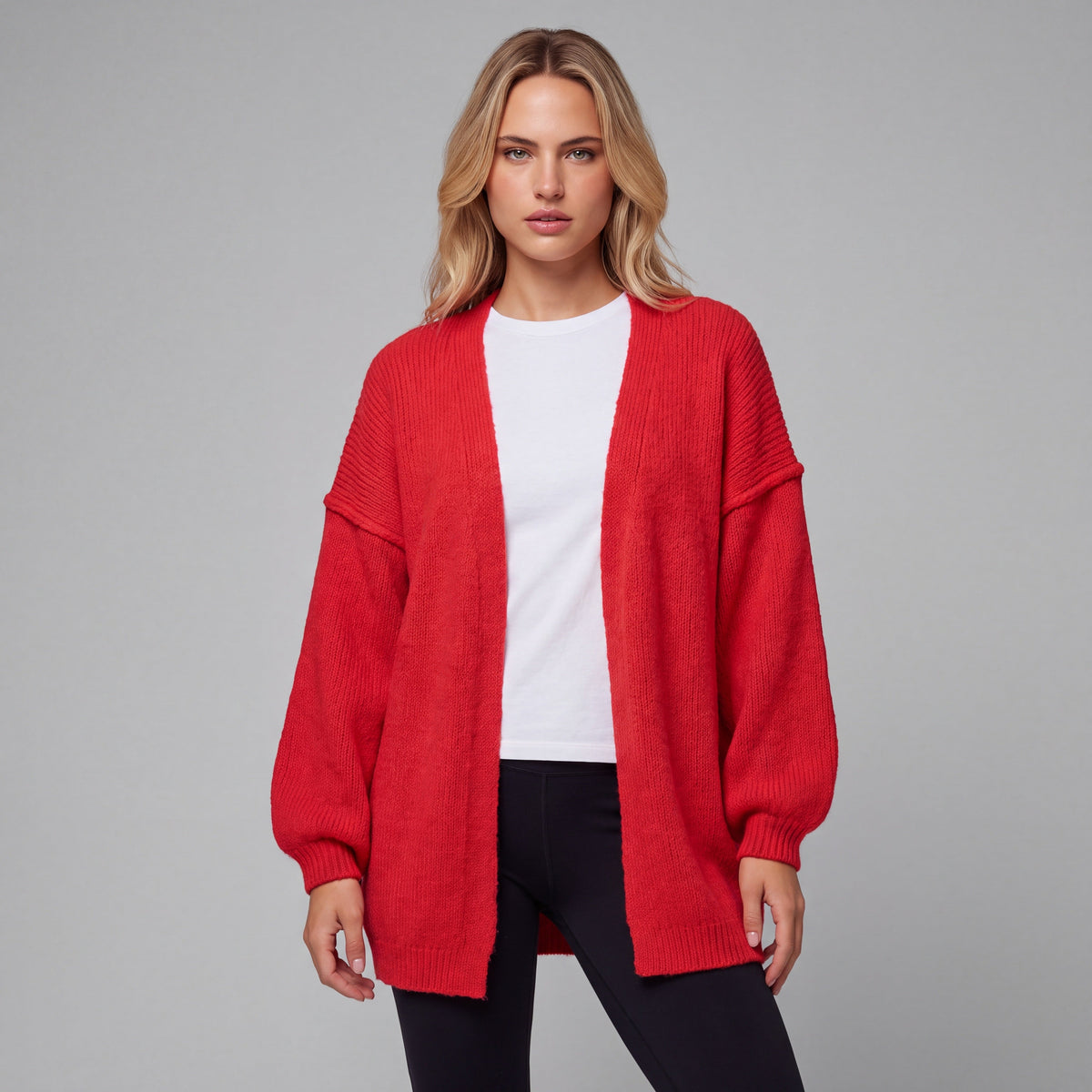 Oversized Lantern Sleeve Open Front Cardigan
