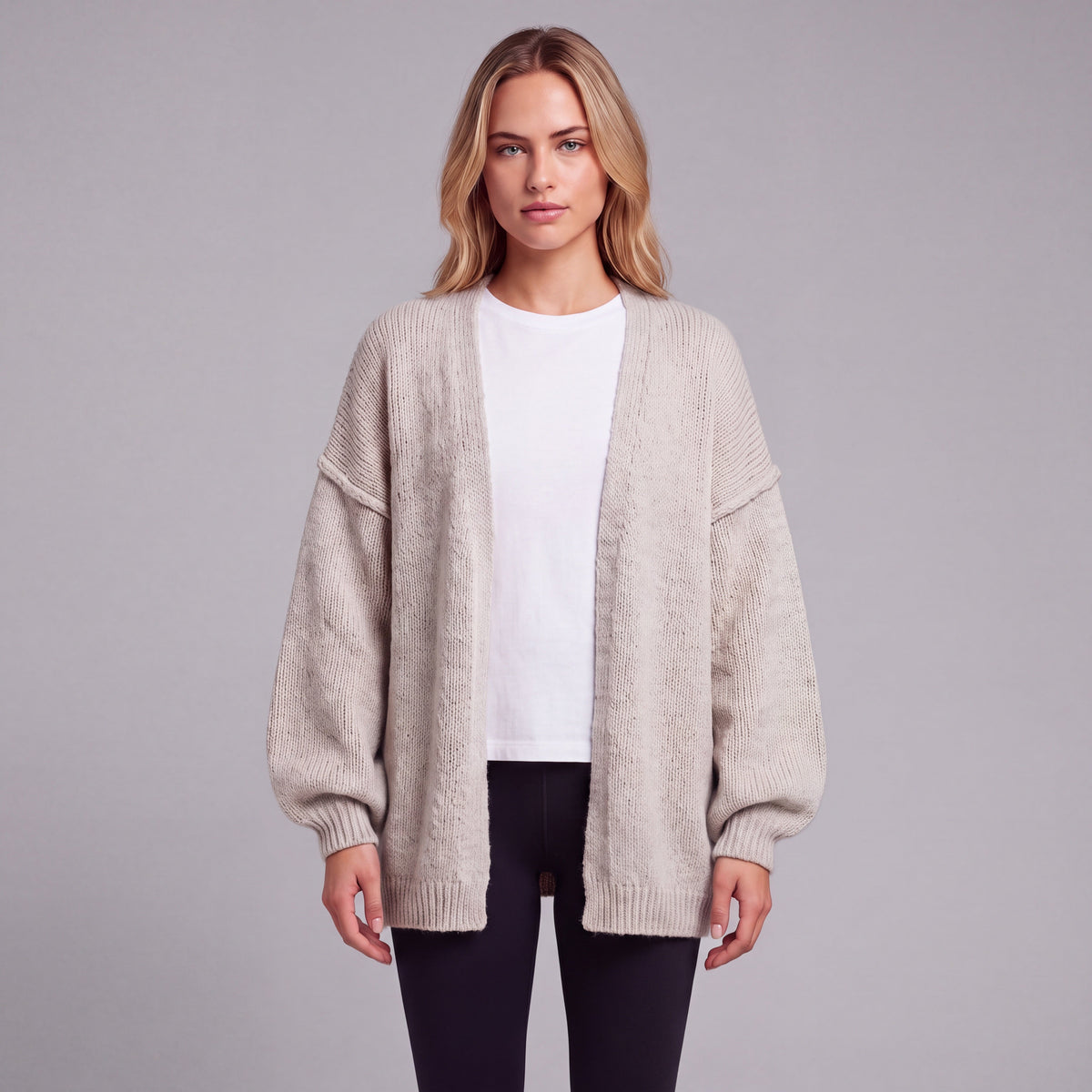 Oversized Lantern Sleeve Open Front Cardigan